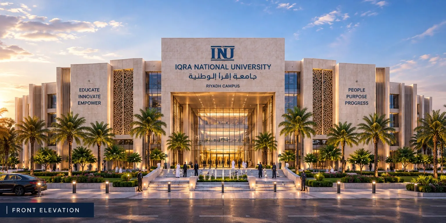 Front elevation design of the Iqra National University Riyadh campus
